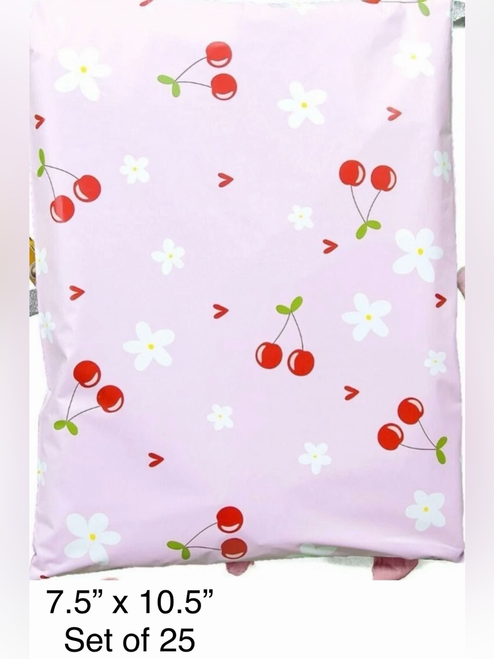 Floral & Cherry Patterned Poly Mailers: Set of 45 Bags. 10x13” & 7.5x10.5” sizes - Picture 3 of 3